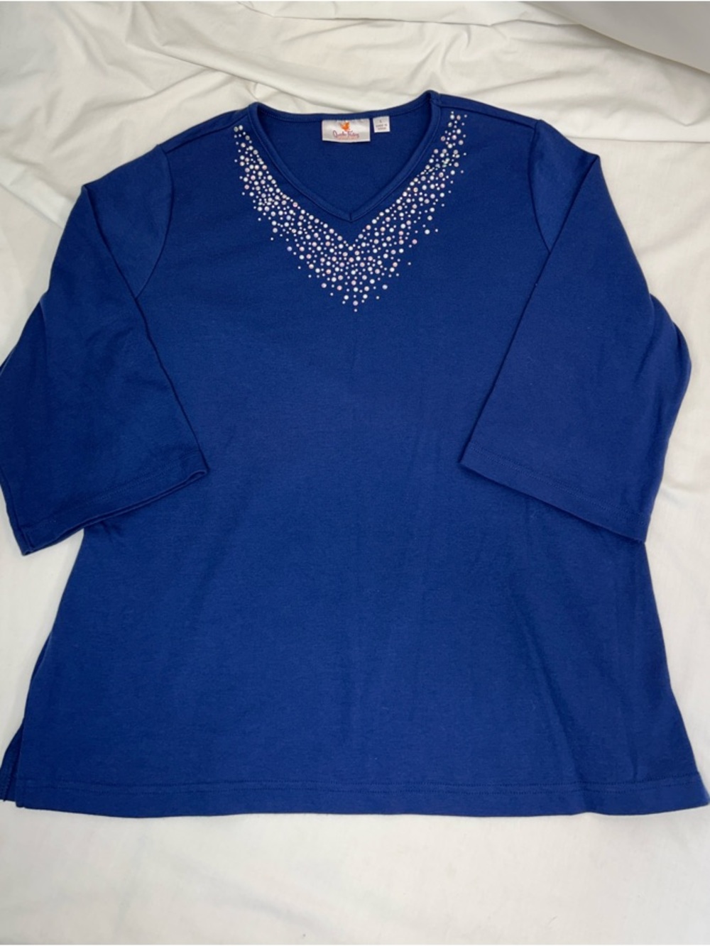 Quacker Factory Royal Blue Two-Piece Top and Pants with Rhinestone Matching Set - Picture 2 of 14